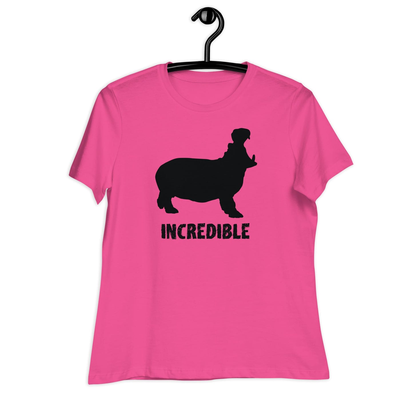 "Hippos are Incredible" T-Shirt - Black Print (Women's) Berry / S