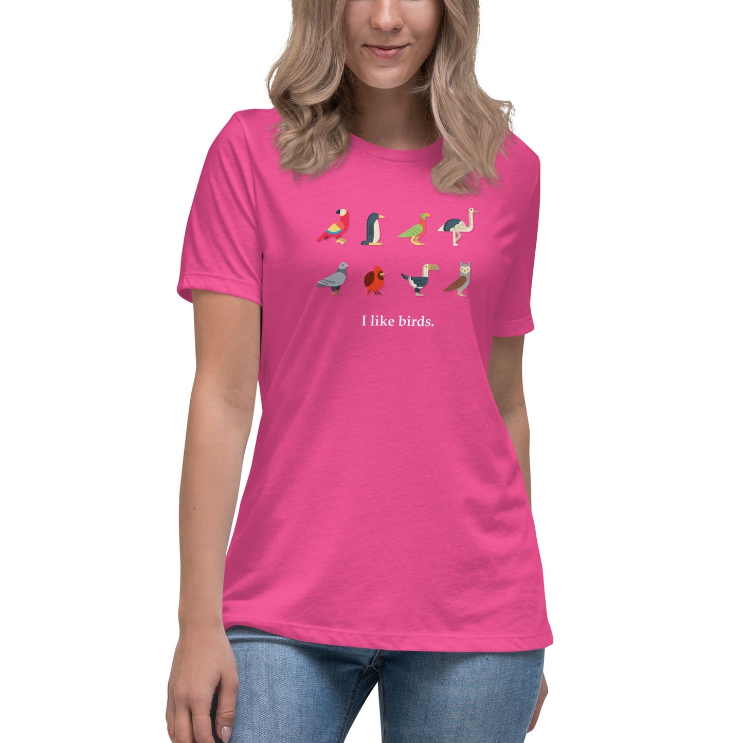 "I Like Birds" Bird Lovers T-Shirt (Women's) Berry / S