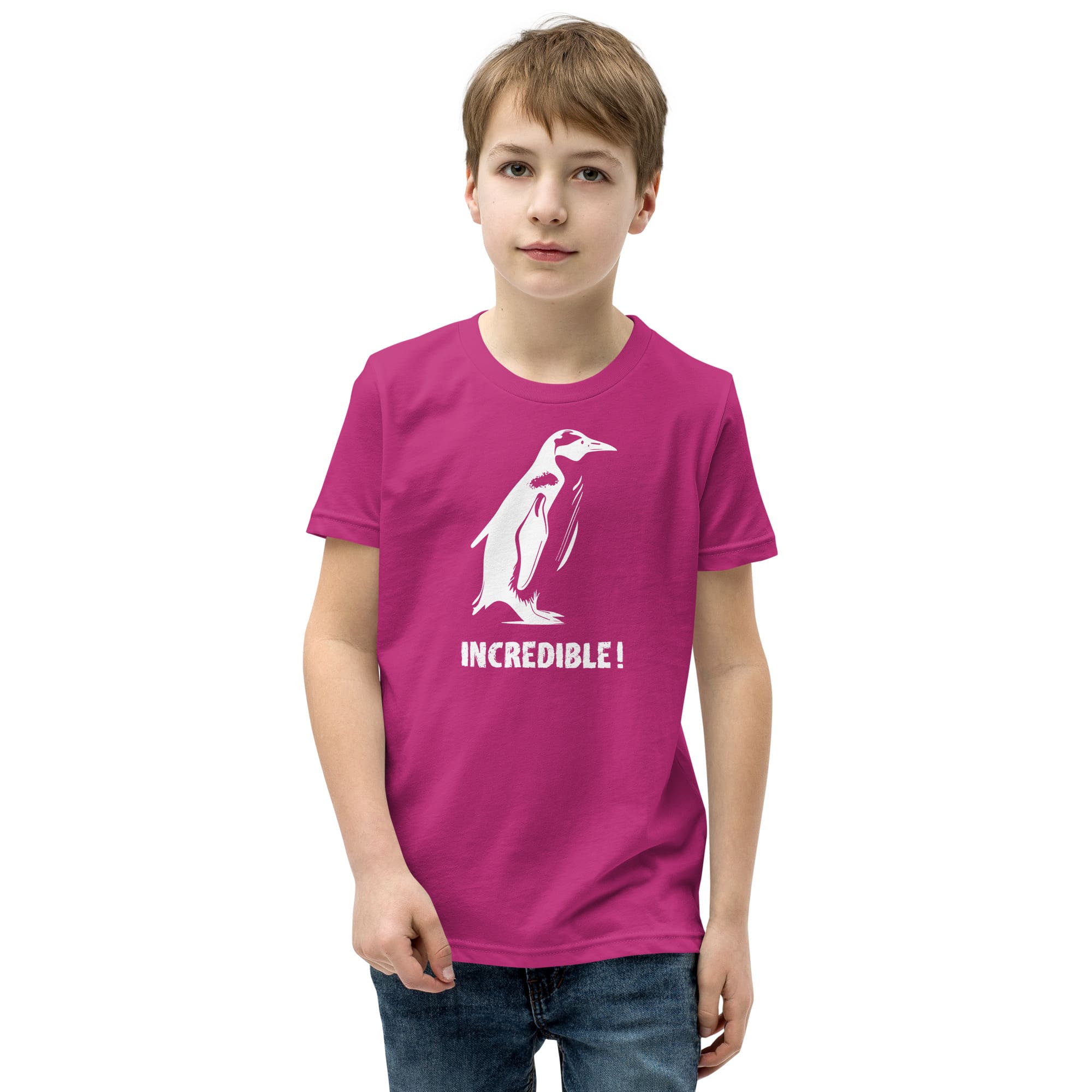 "Penguins Are Incredible" Penguin T-Shirt for Kids/Youth (White Print) Berry / S