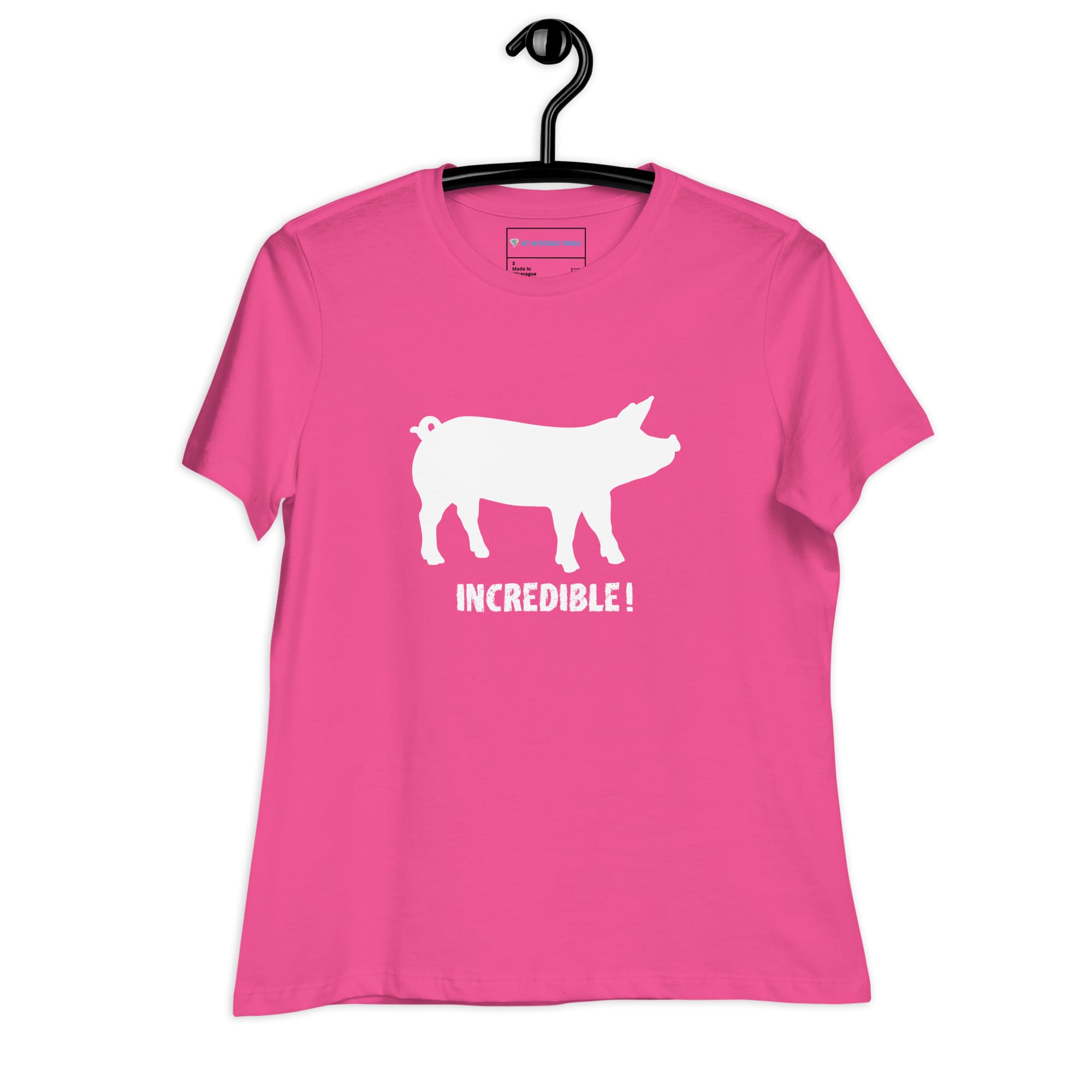 "Pigs Are Incredible" Pig T-Shirt for Women (White Print) Berry / S