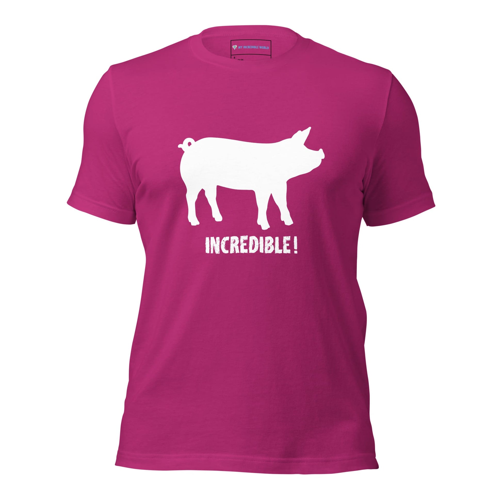 "Pigs are Incredible" Pig T-Shirt - White Print (Adult Unisex) Berry / S