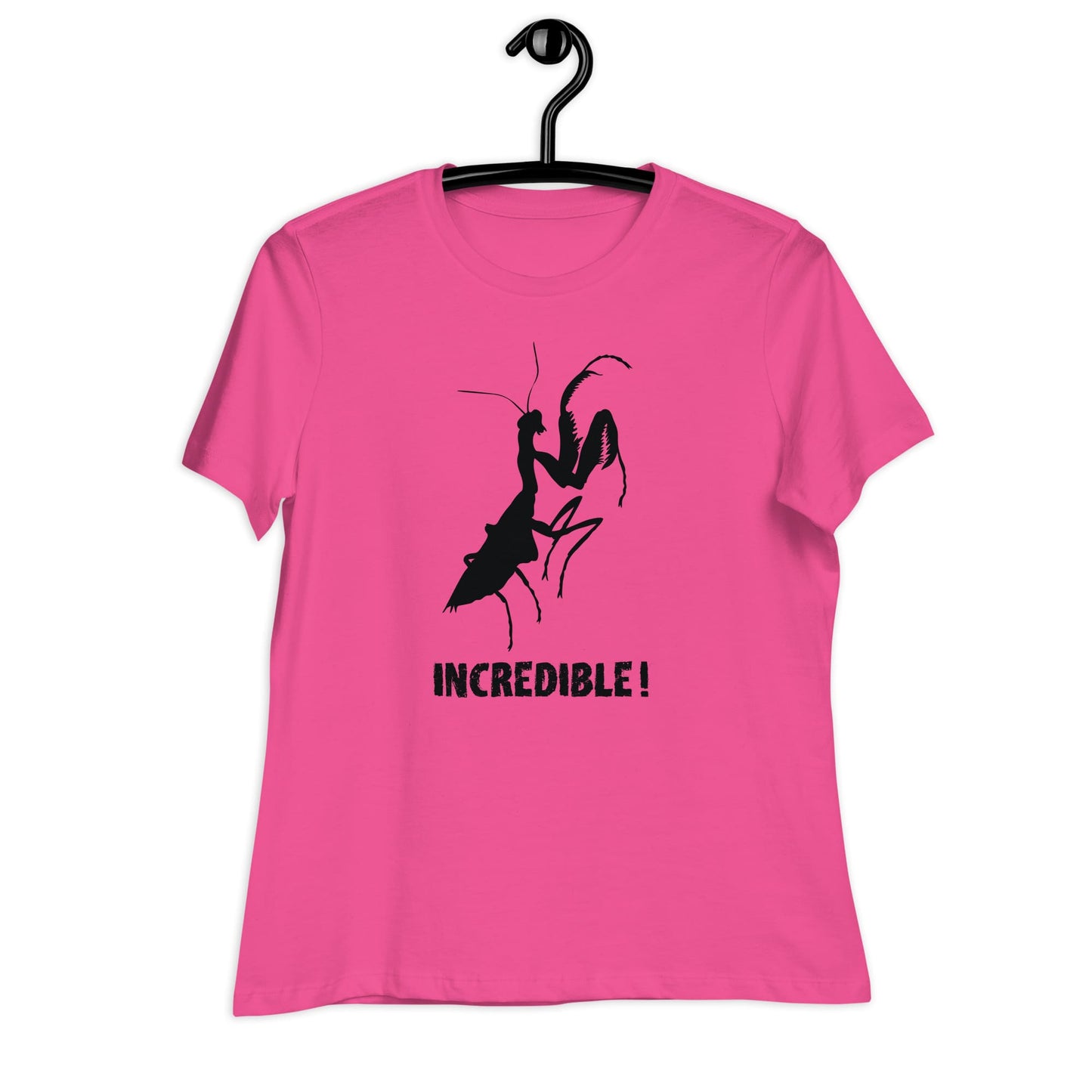 "Praying Mantises Are Incredible!" Praying Mantis T-Shirt - Black Print (Women's) Berry / S