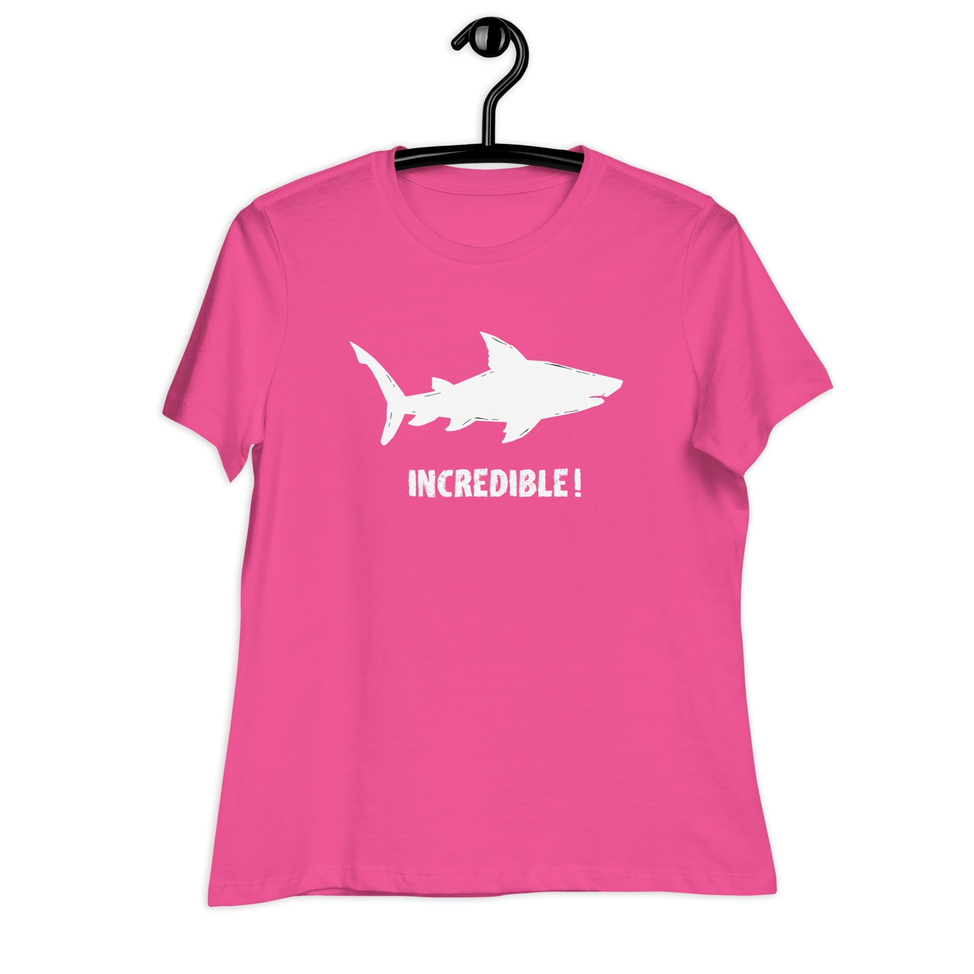 "Sharks Are Incredible" Shark T-Shirt for Women (White Print) Berry / S