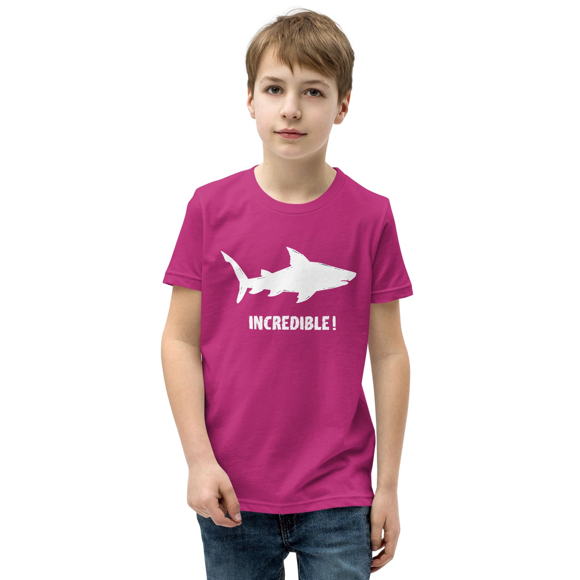 "Sharks Are Incredible" Shark T-Shirt for Youth/Kids (White Print) Berry / S