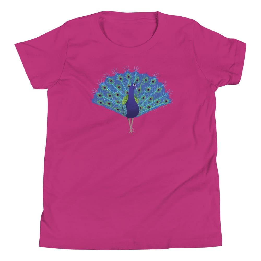 "Strut Your Stuff" Peacock T-Shirt for Kids/Youth Berry / S