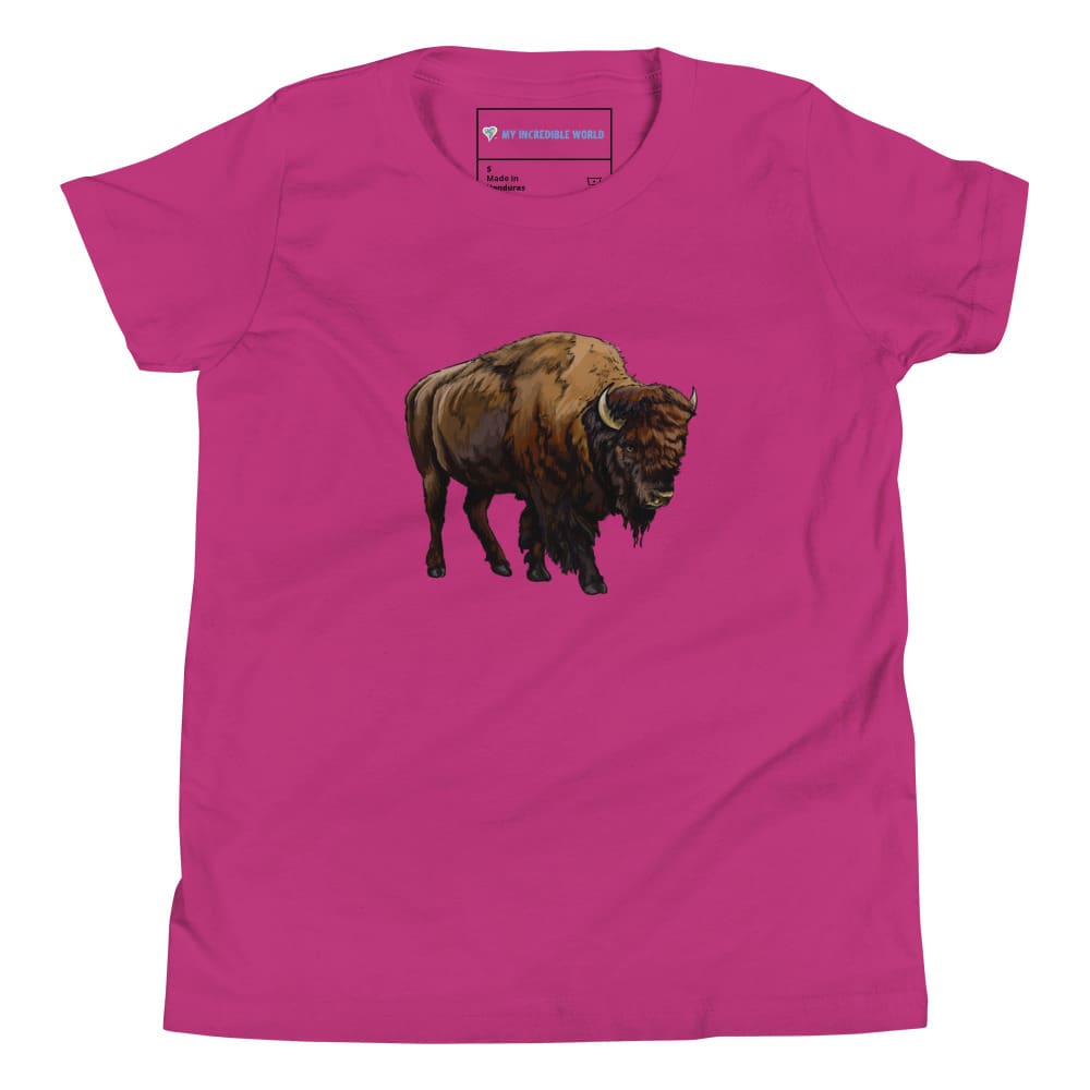 "Watercolor Bison" Bison T-Shirt (Youth/Kids) Berry / S