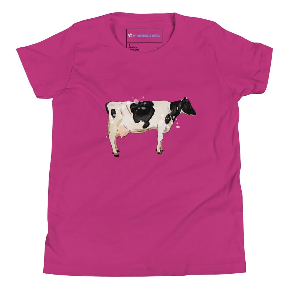 "Watercolor Cow" Cow T-Shirt (Youth/Kids) Berry / S