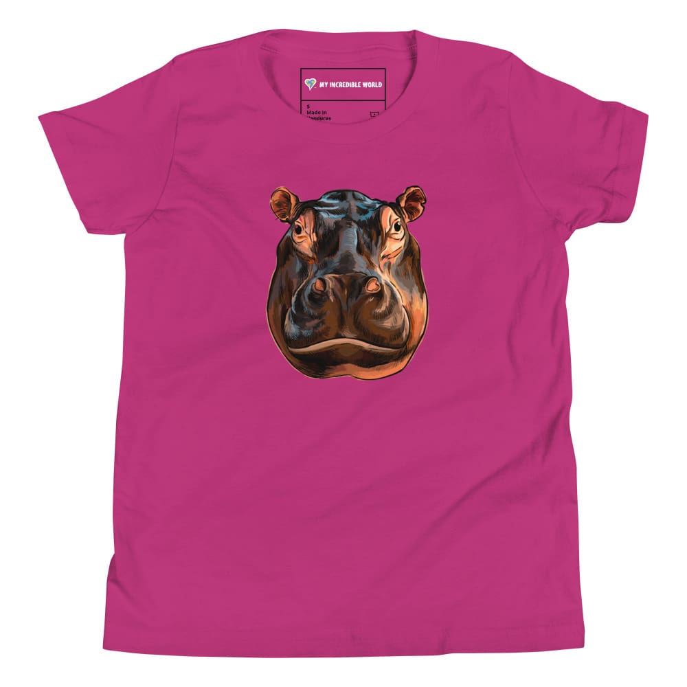 "Watercolor Hippopotamus" Hippo T-Shirt (Youth/Kids) Berry / S