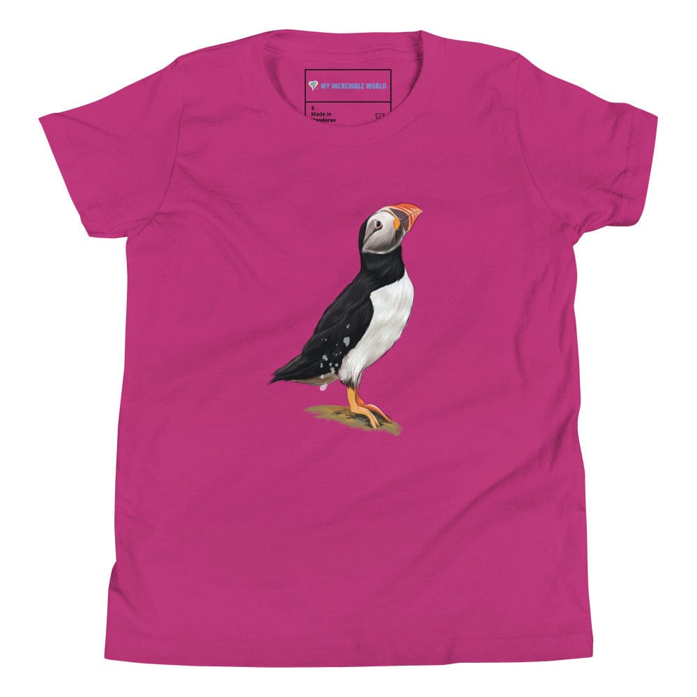 "Watercolor Puffin" Puffin T-Shirt (Youth/Kids) Berry / S