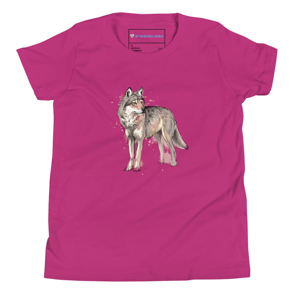 "Watercolor Wolf" Wolf T-Shirt (Youth/Kids) Berry / S