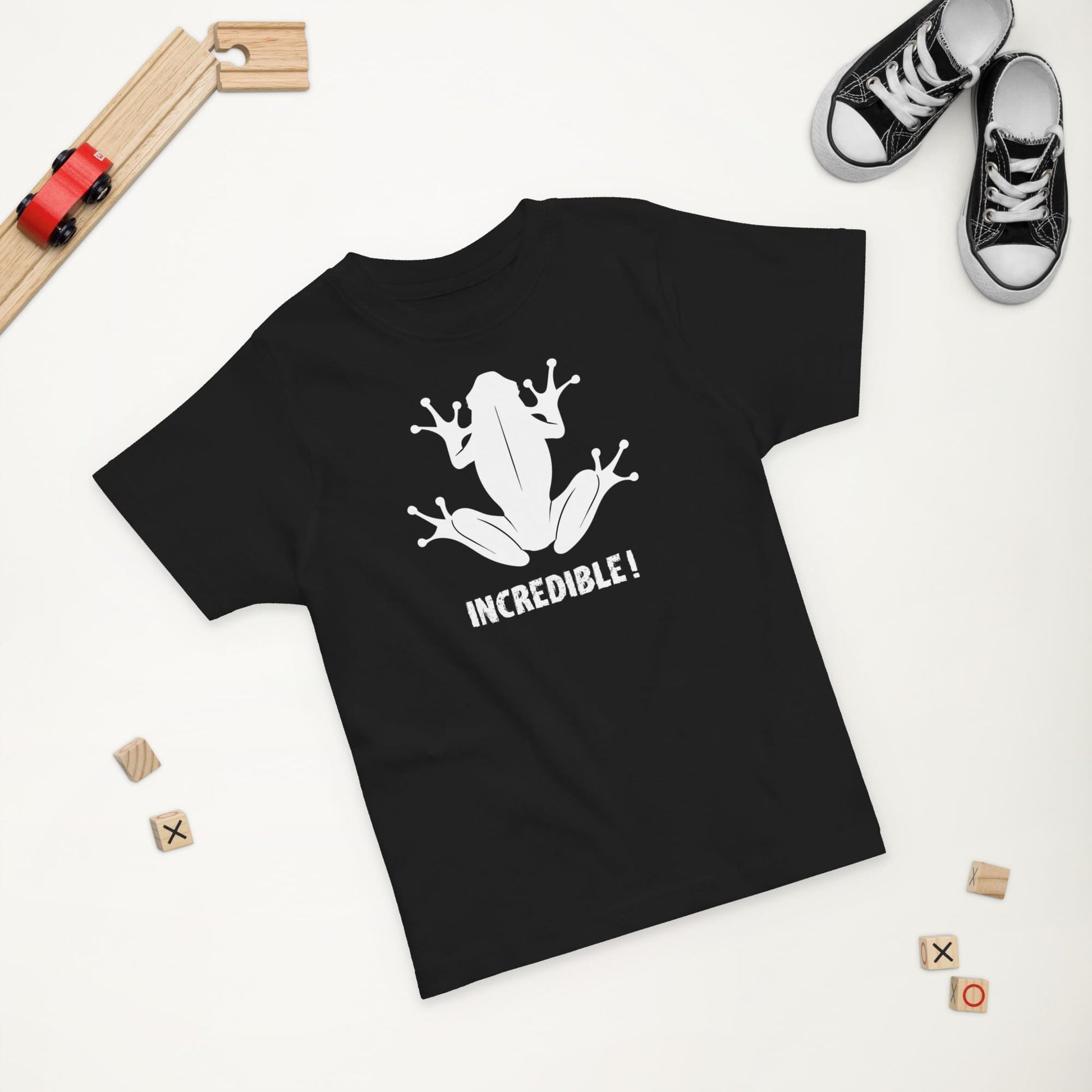 "Frogs Are Incredible" Frog T-Shirt for Toddlers (White Print) Black / 2