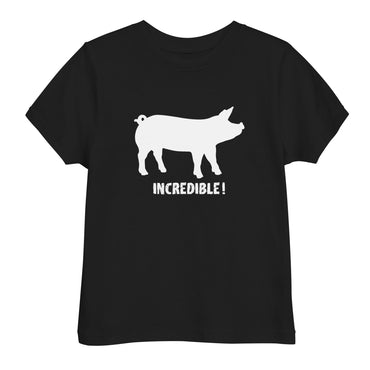 "Pigs Are Incredible" Pig T-Shirt for Toddlers (White Print) Black / 2