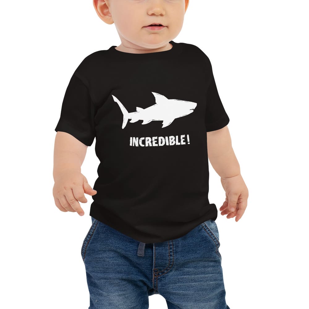 "Sharks Are Incredible" Shark T-Shirt for Babies (White Print) Black / 6-12m