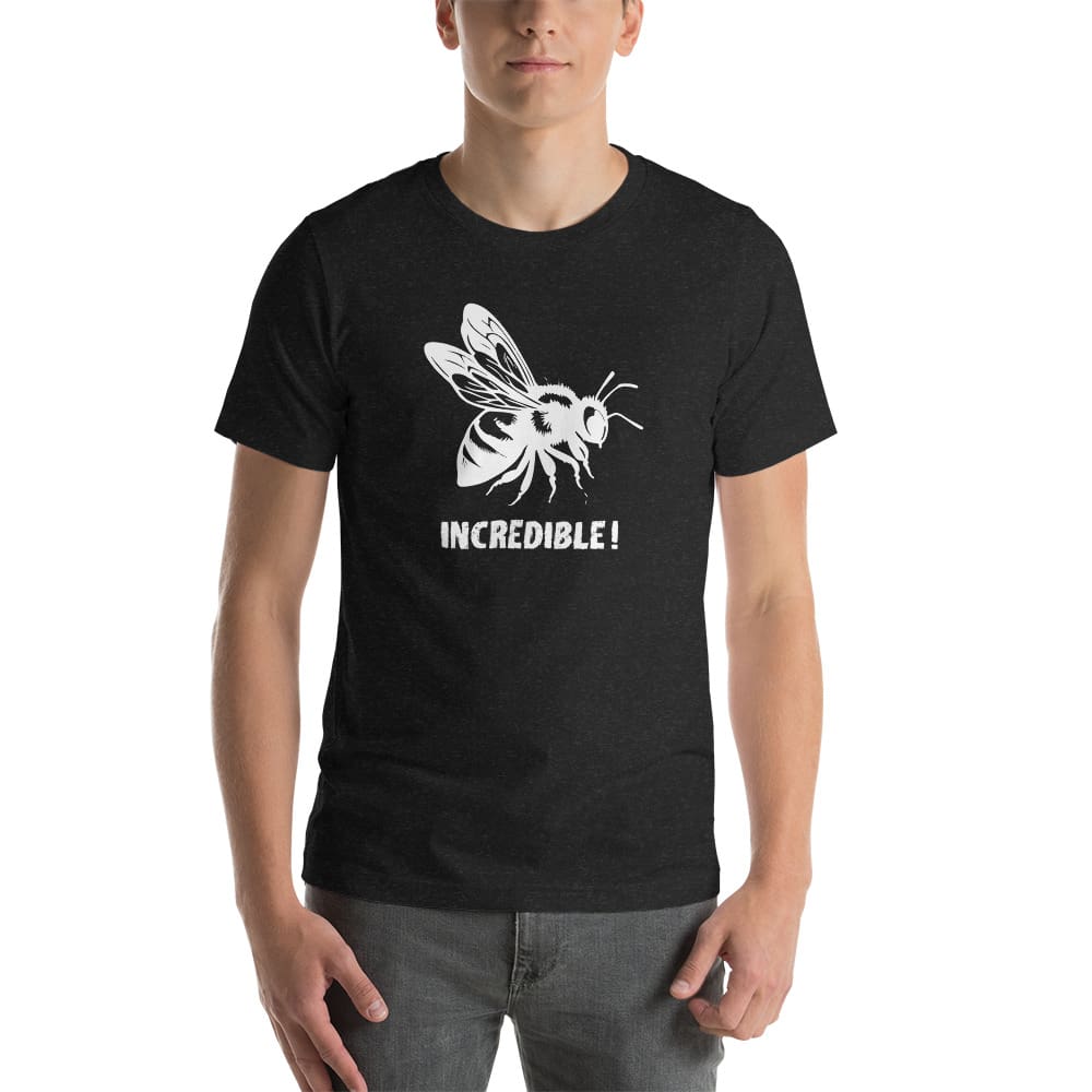 "Bees are Incredible" Bee T-Shirt - White Print (Adult Unisex / Men's) Black Heather / XS