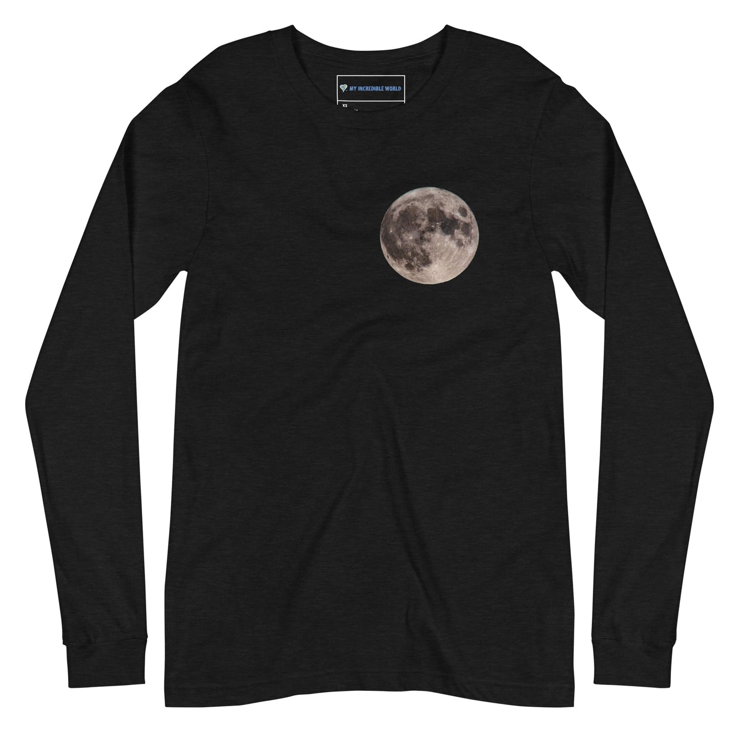 “Blue Moon Supermoon” Full Moon Long-Sleeve T-Shirt (Adult Unisex) Black Heather / XS