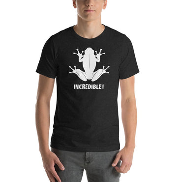 "Frogs Are Incredible" Frog T-Shirt - White Print (Adult Unisex/Men's) Black Heather / XS