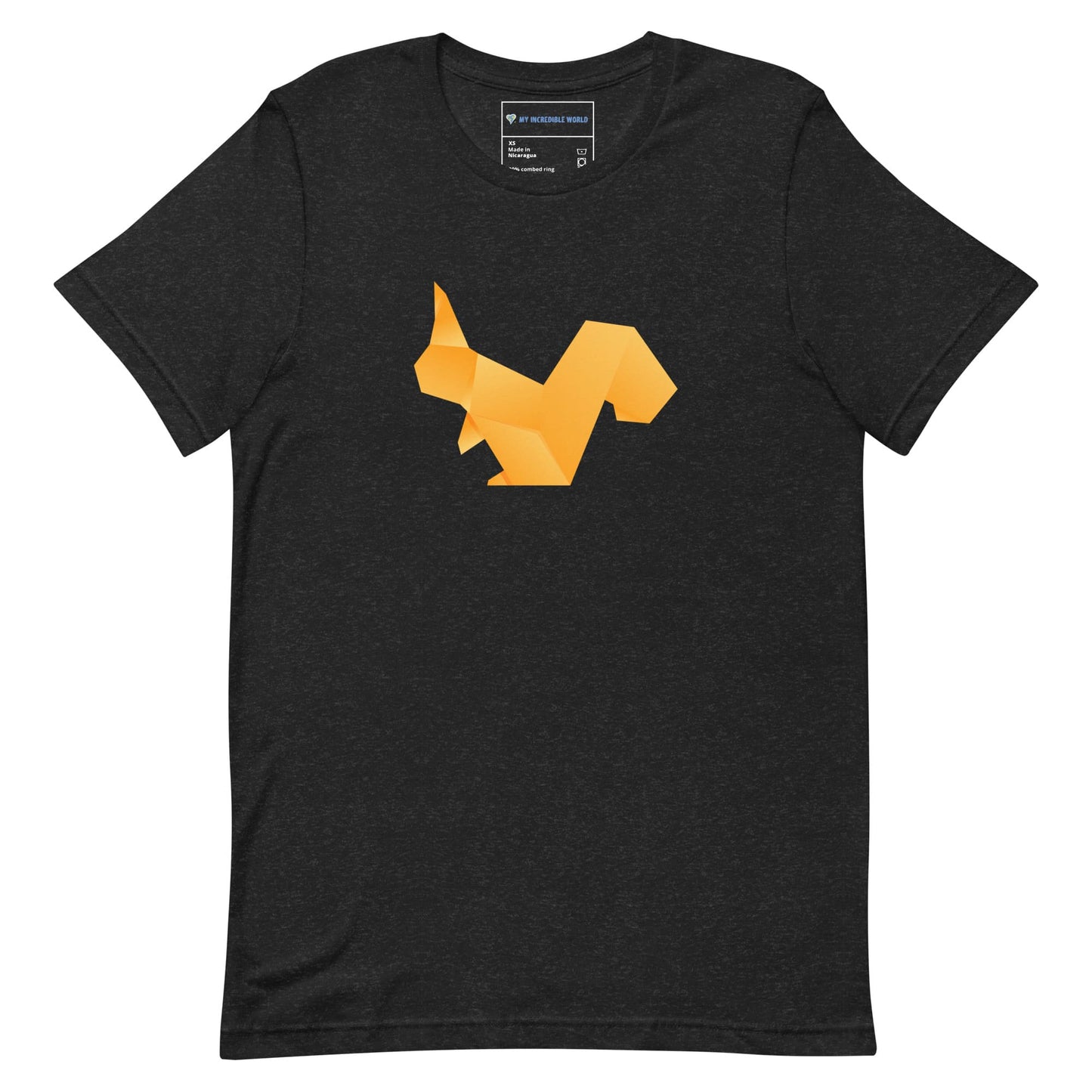 "Origami Squirrel" Low-Poly Squirrel T-Shirt (Adult Unisex) Black Heather / XS