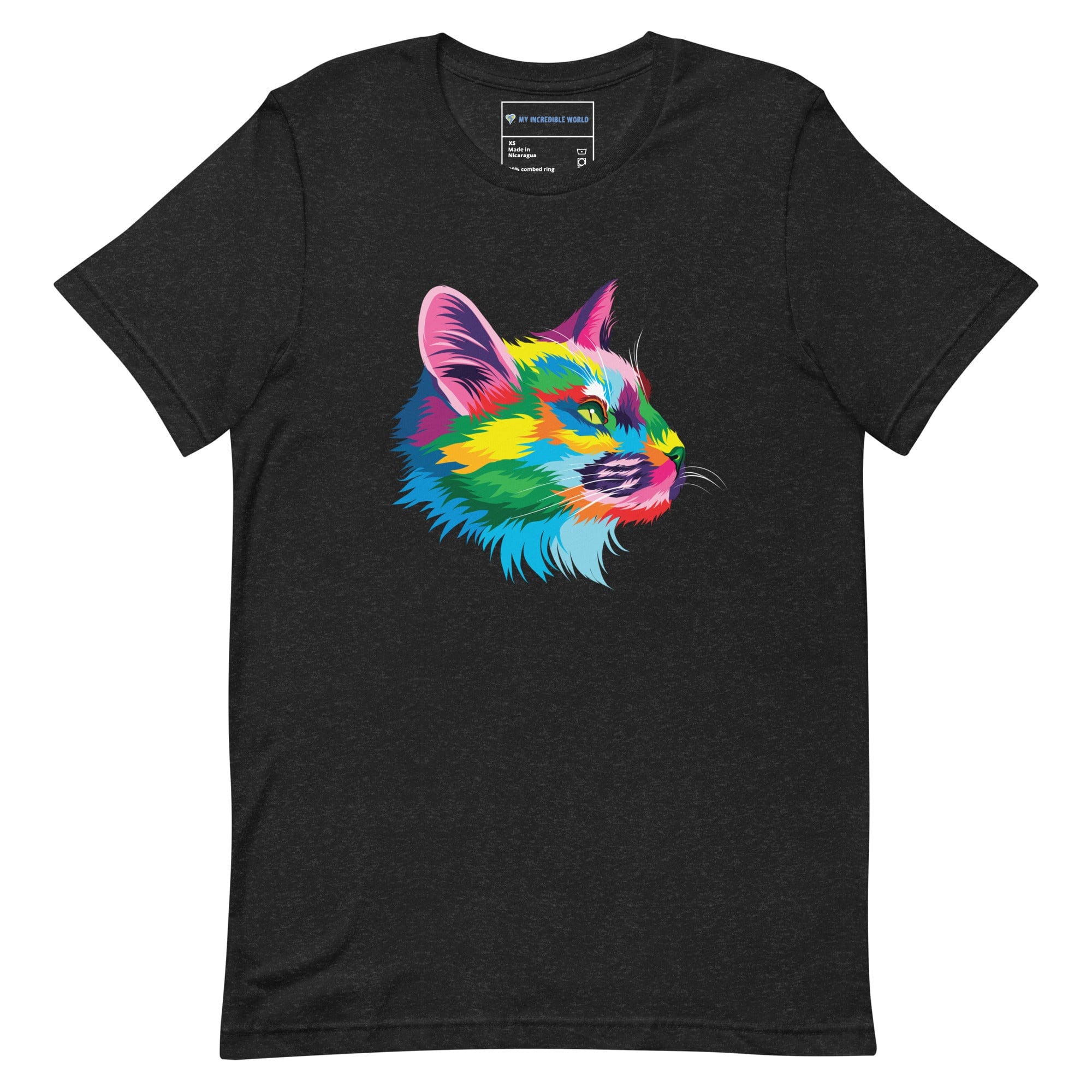 "Rainbow Cat" Cat Profile T-Shirt (Adult Unisex) (The Rainbow Collection) Black Heather / XS