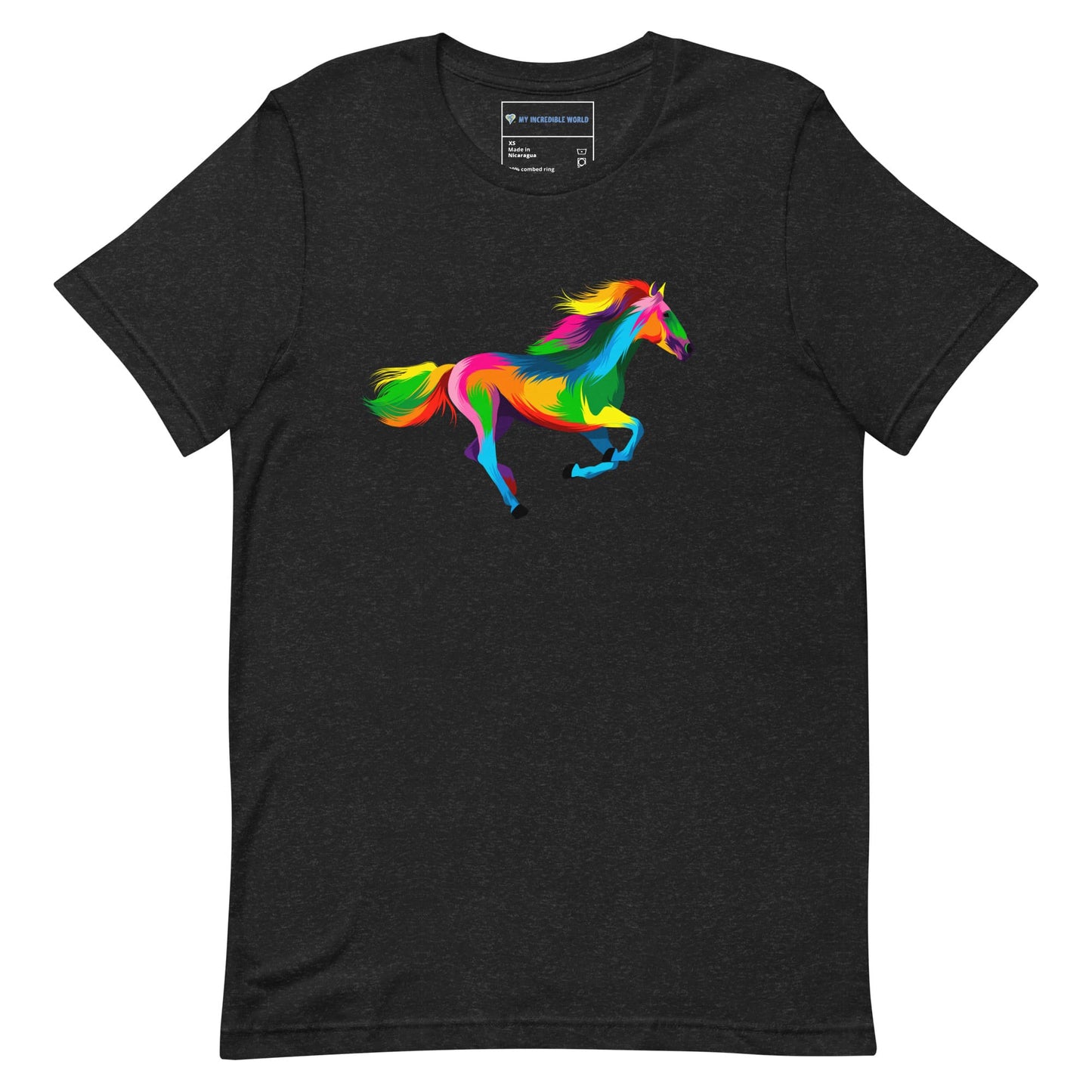 "Rainbow Horse" Galloping Horse T-Shirt (Adult Unisex) (The Rainbow Collection) Black Heather / XS