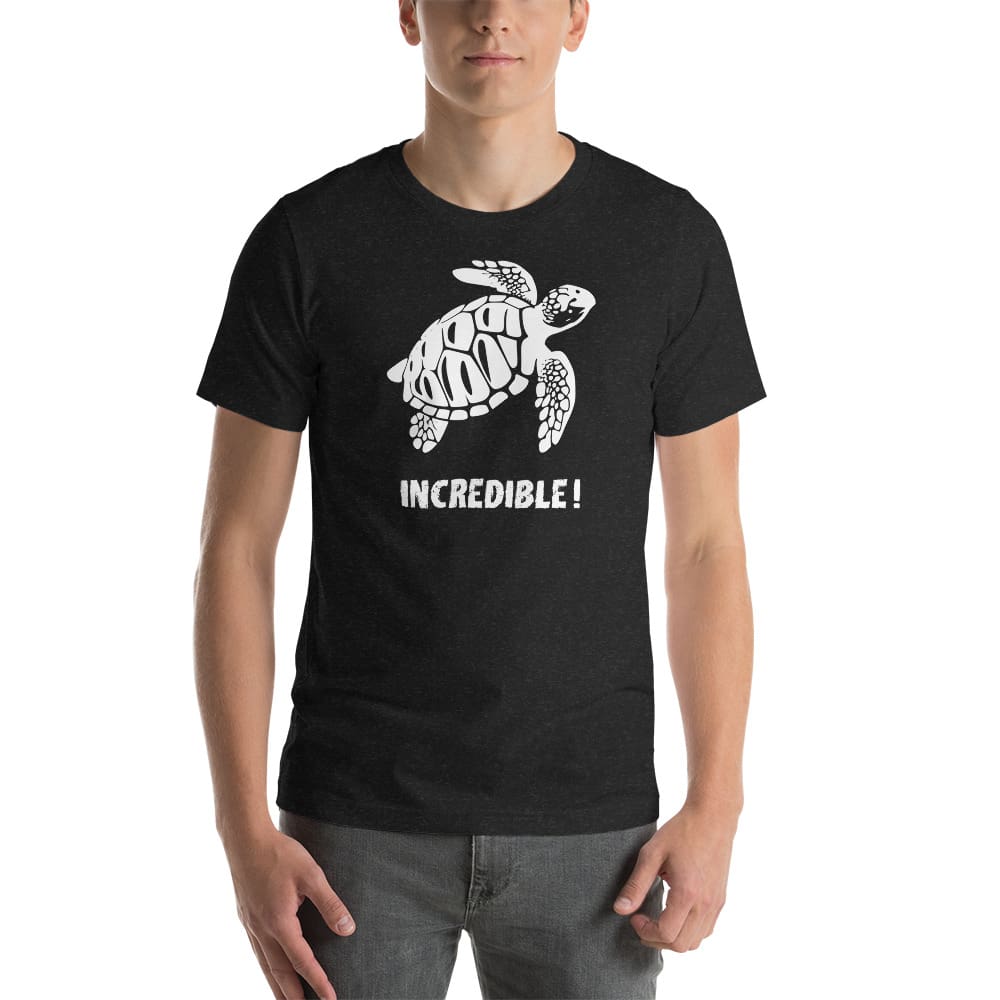 "Sea Turtles Are Incredible" Sea Turtle T-Shirt - White Print (Adult Unisex / Men's) Black Heather / XS