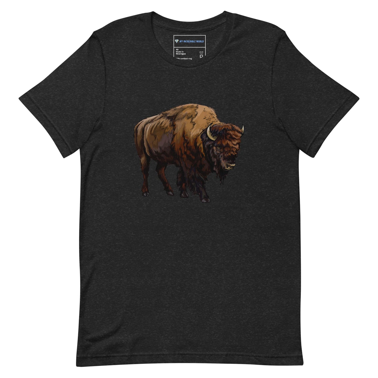 "Watercolor Bison" Bison T-Shirt (Adult Unisex) Black Heather / XS