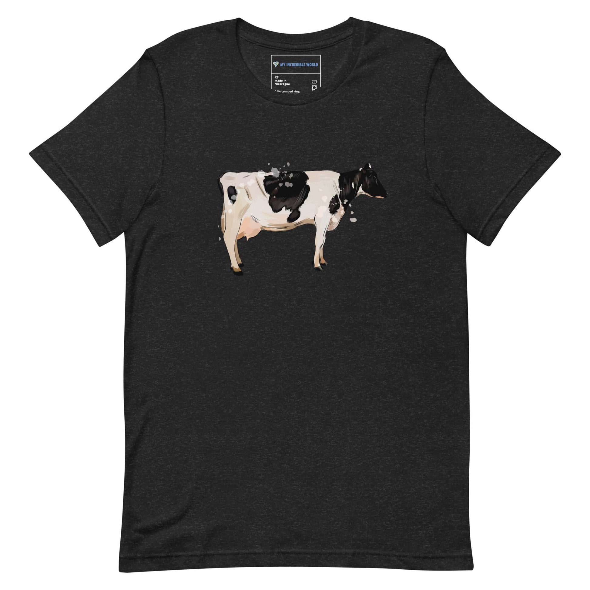 "Watercolor Cow" Cow T-Shirt (Adult Unisex) Black Heather / XS