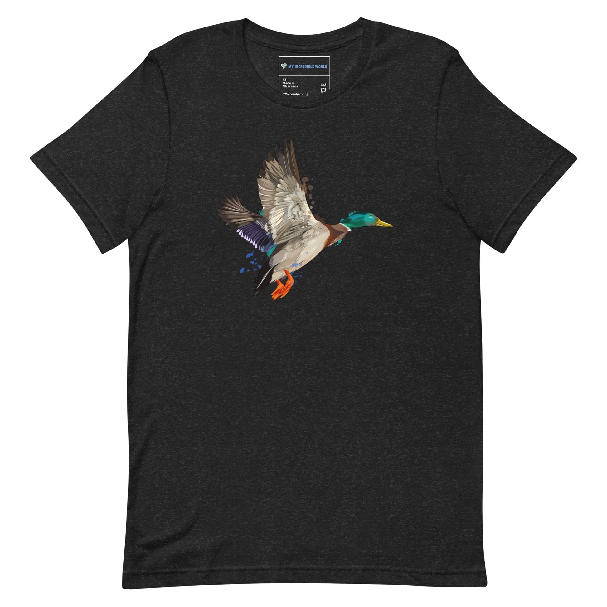 "Watercolor Duck" Mallard Duck T-Shirt (Adult Unisex) Black Heather / XS