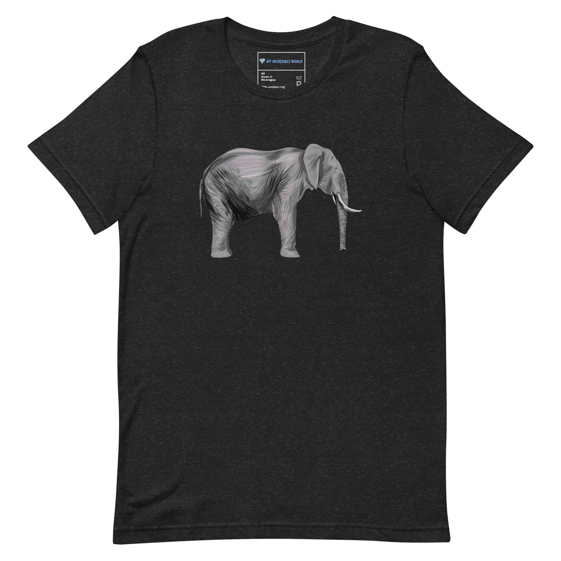 "Watercolor Elephant" Elephant T-Shirt (Adult Unisex) Black Heather / XS