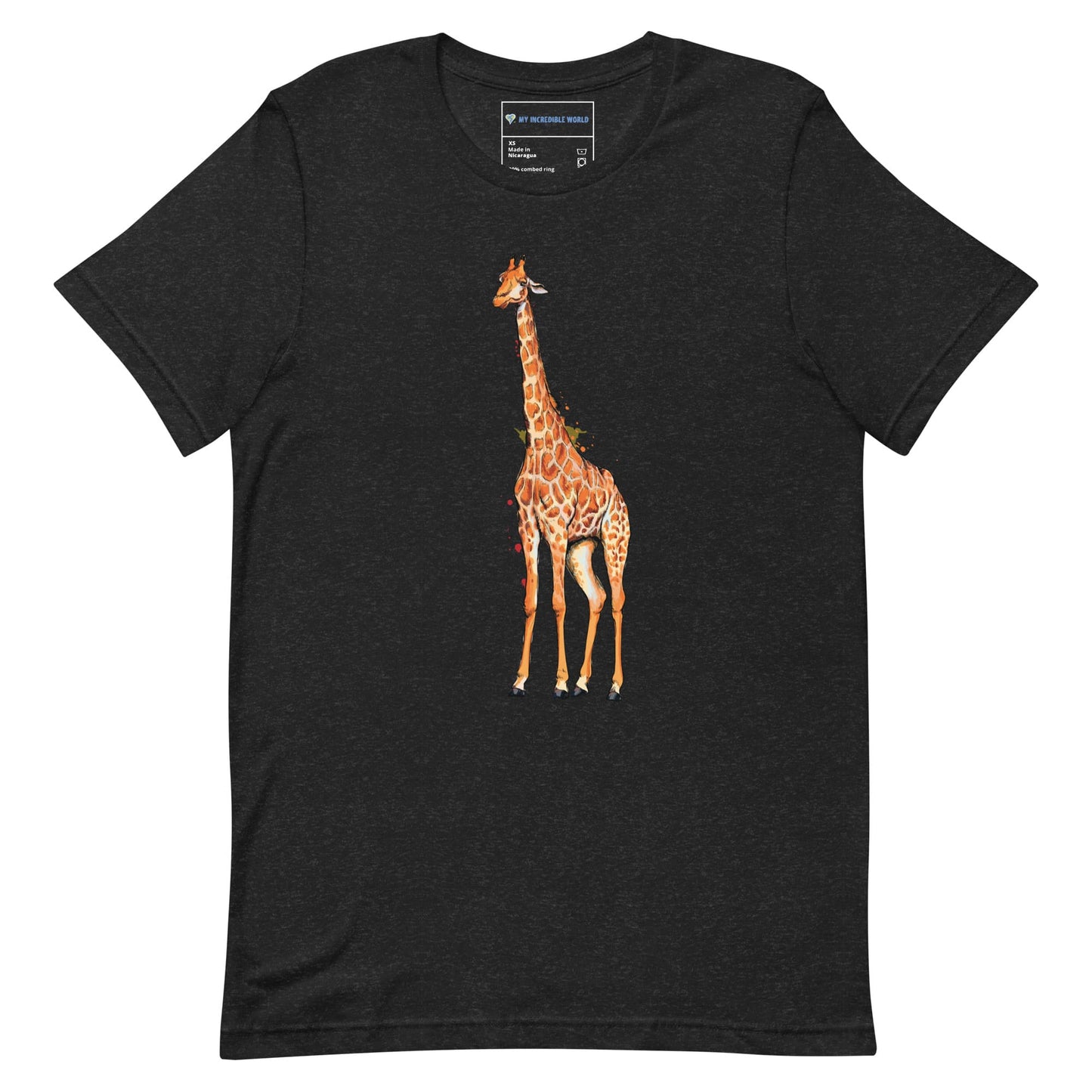 "Watercolor Giraffe" Giraffe T-Shirt (Adult Unisex) Black Heather / XS