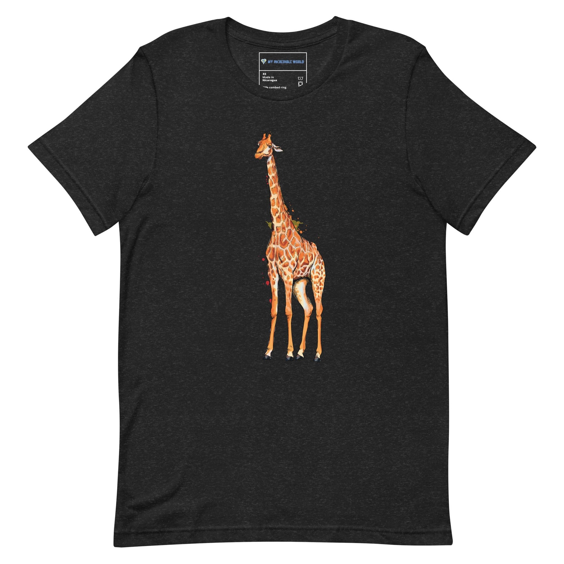 "Watercolor Giraffe" Giraffe T-Shirt (Adult Unisex) Black Heather / XS