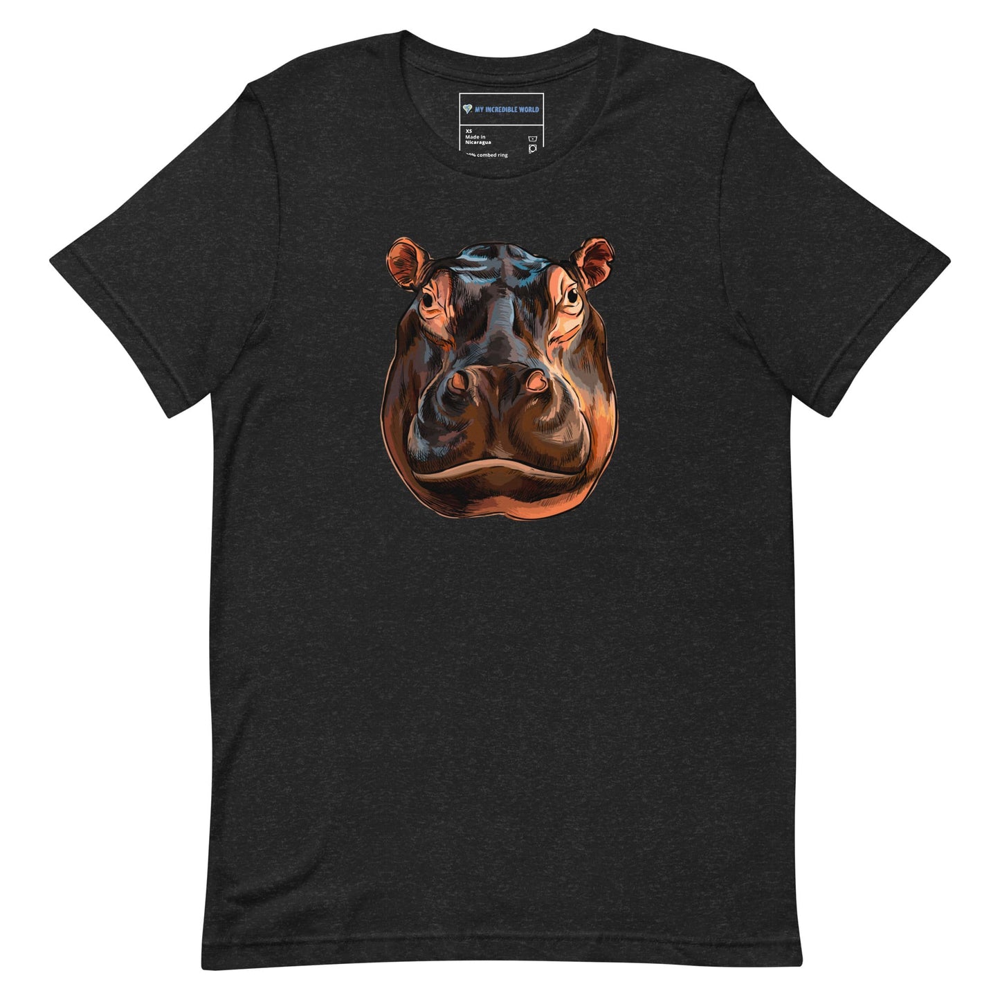 "Watercolor Hippopotamus" Hippo T-Shirt (Adult Unisex) Black Heather / XS