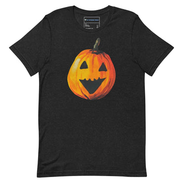 "Watercolor Jack-o-Lantern" Pumpkin T-Shirt (Adult Unisex) Black Heather / XS