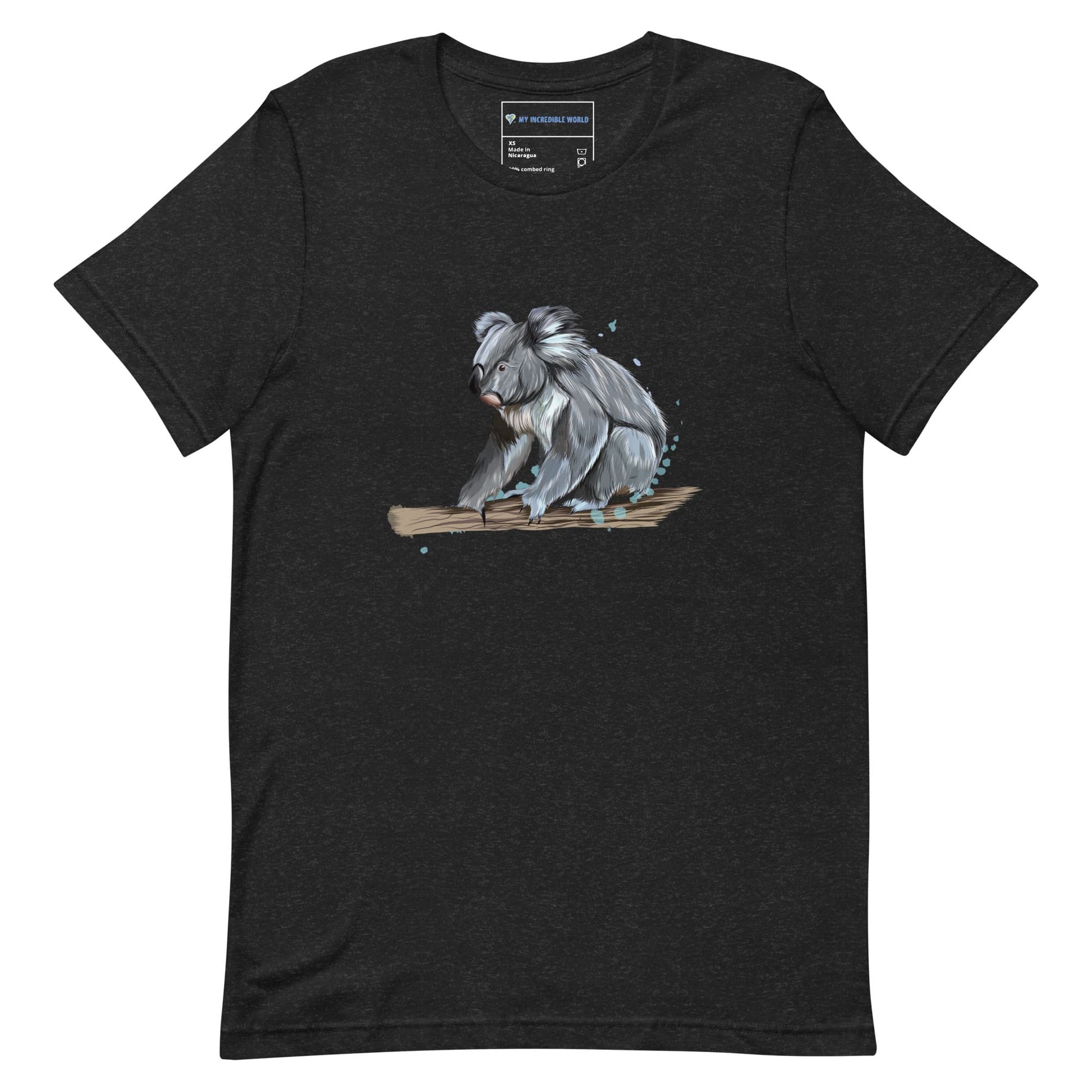 "Watercolor Koala" Koala T-Shirt (Adult Unisex) Black Heather / XS