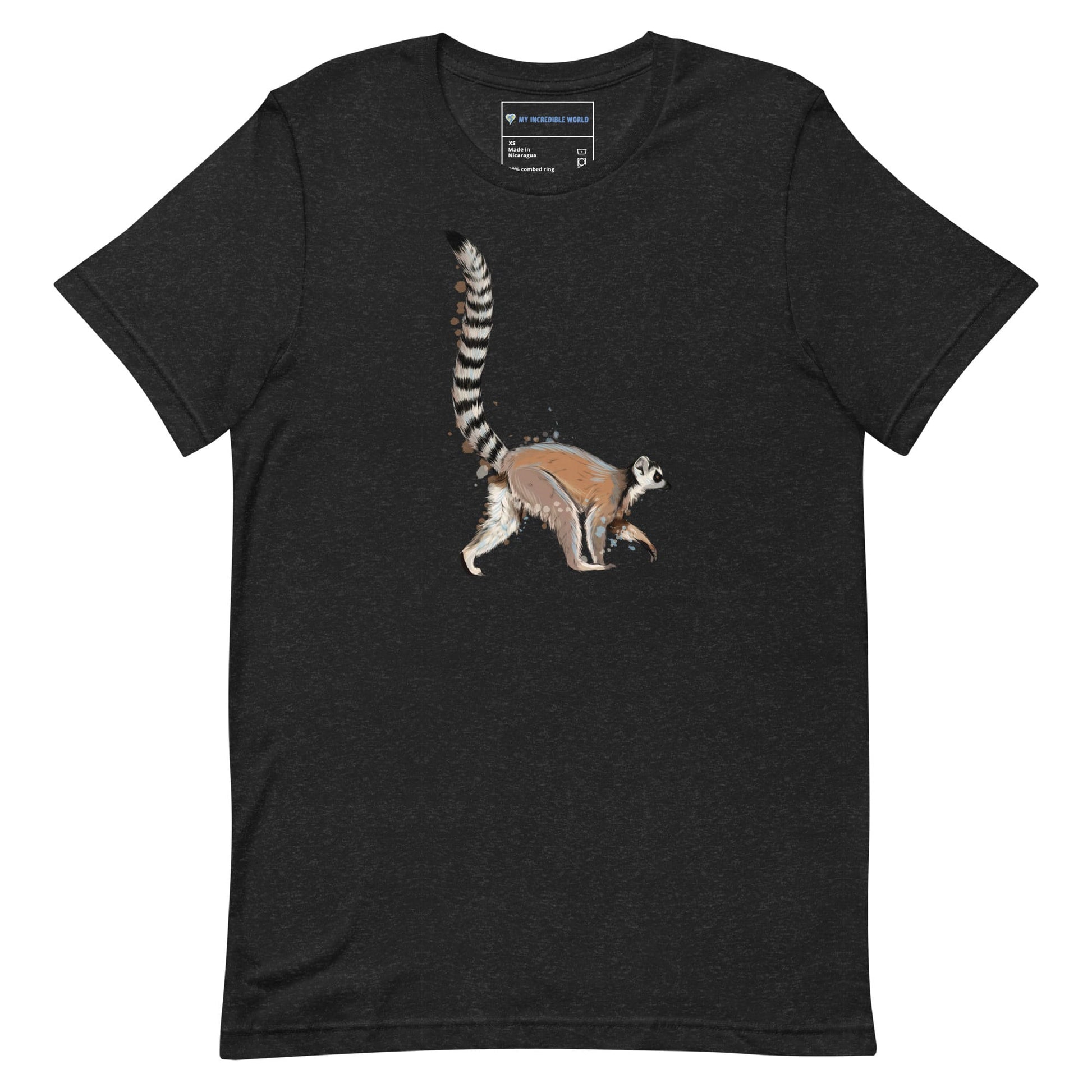 "Watercolor Lemur" Lemur T-Shirt (Adult Unisex) Black Heather / XS