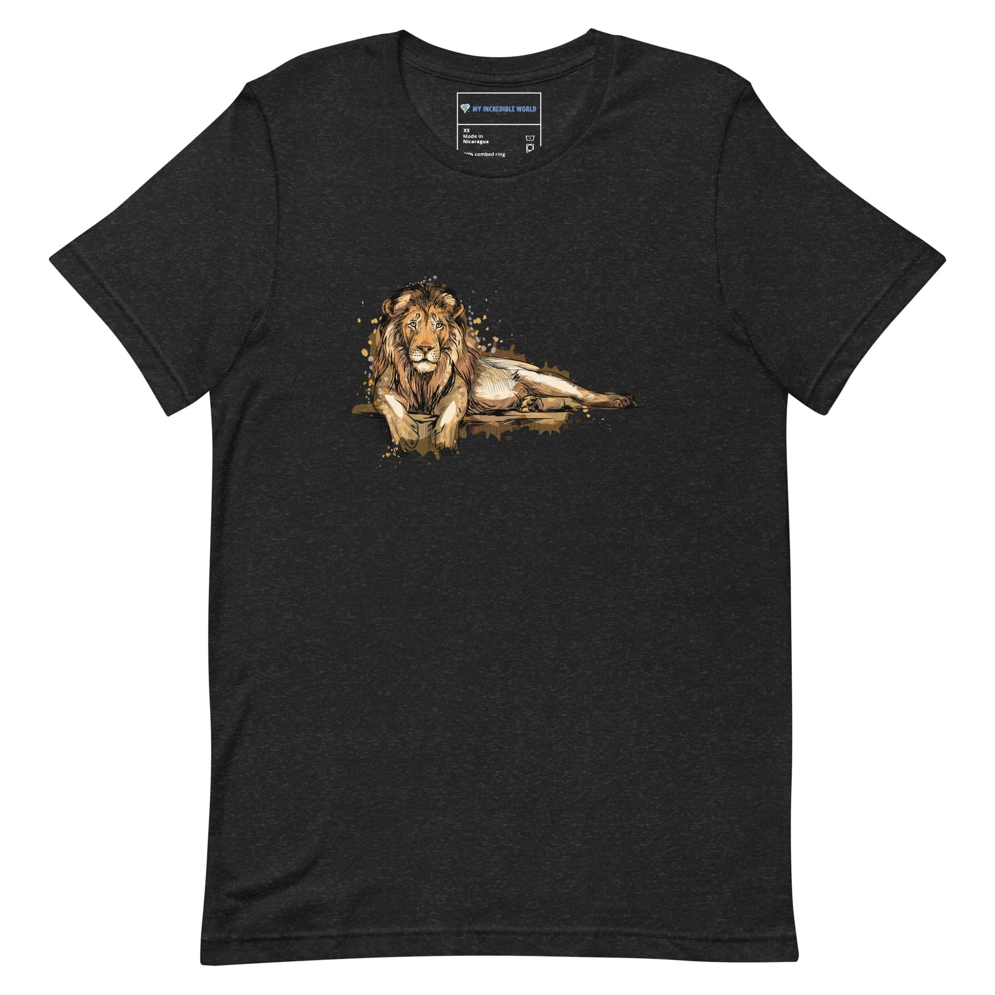 "Watercolor Lion" Lion T-Shirt (Adult Unisex) Black Heather / XS