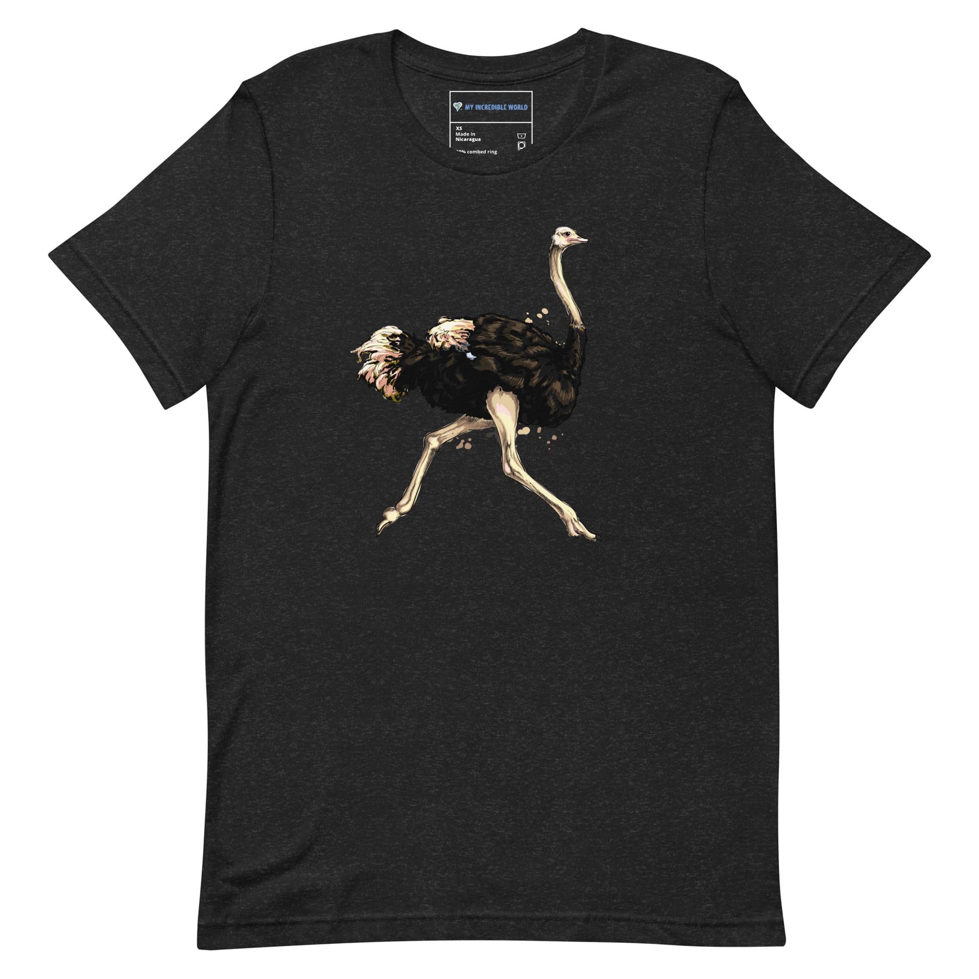 "Watercolor Ostrich" Ostrich T-Shirt (Adult Unisex) Black Heather / XS