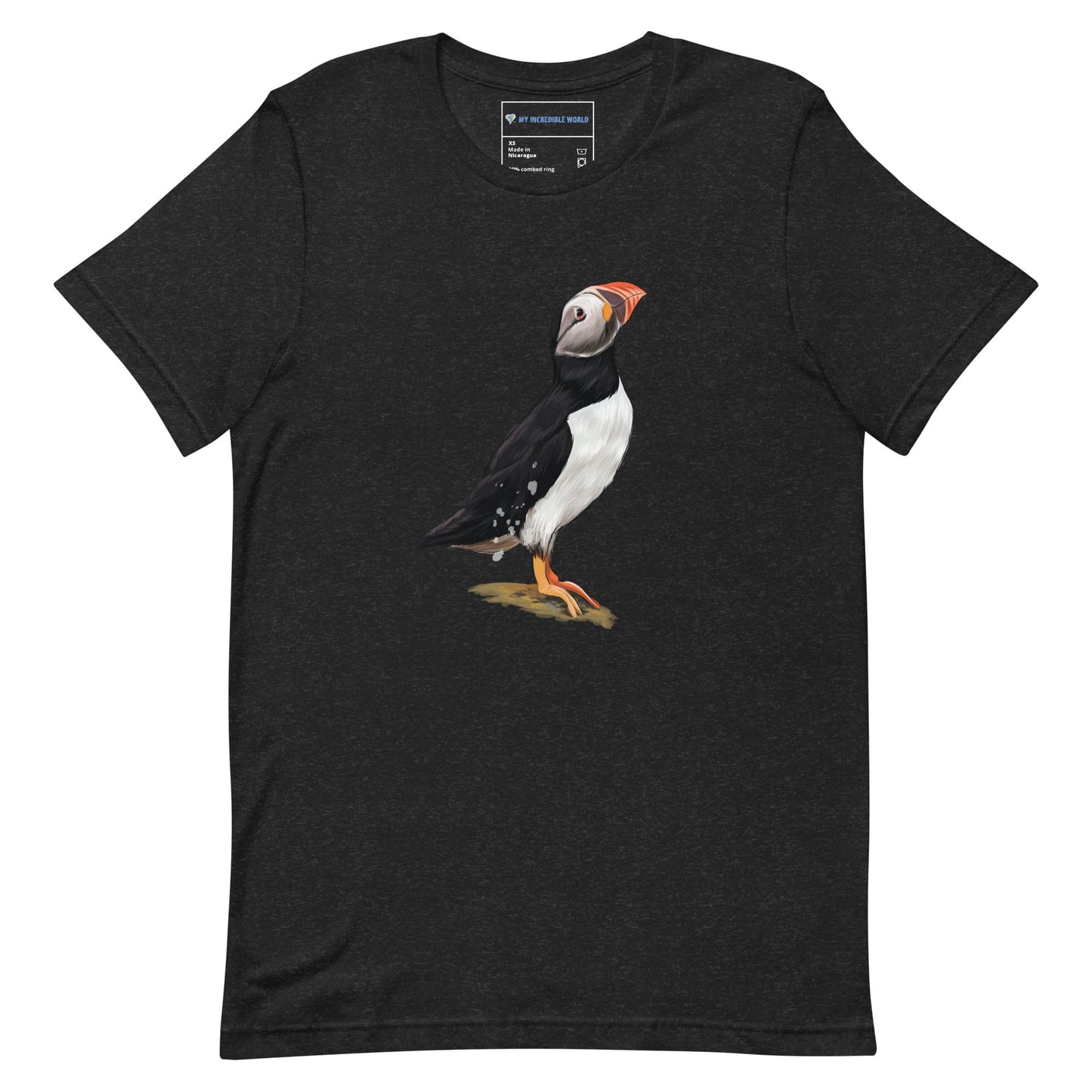 "Watercolor Puffin" Puffin T-Shirt (Adult Unisex) Black Heather / XS