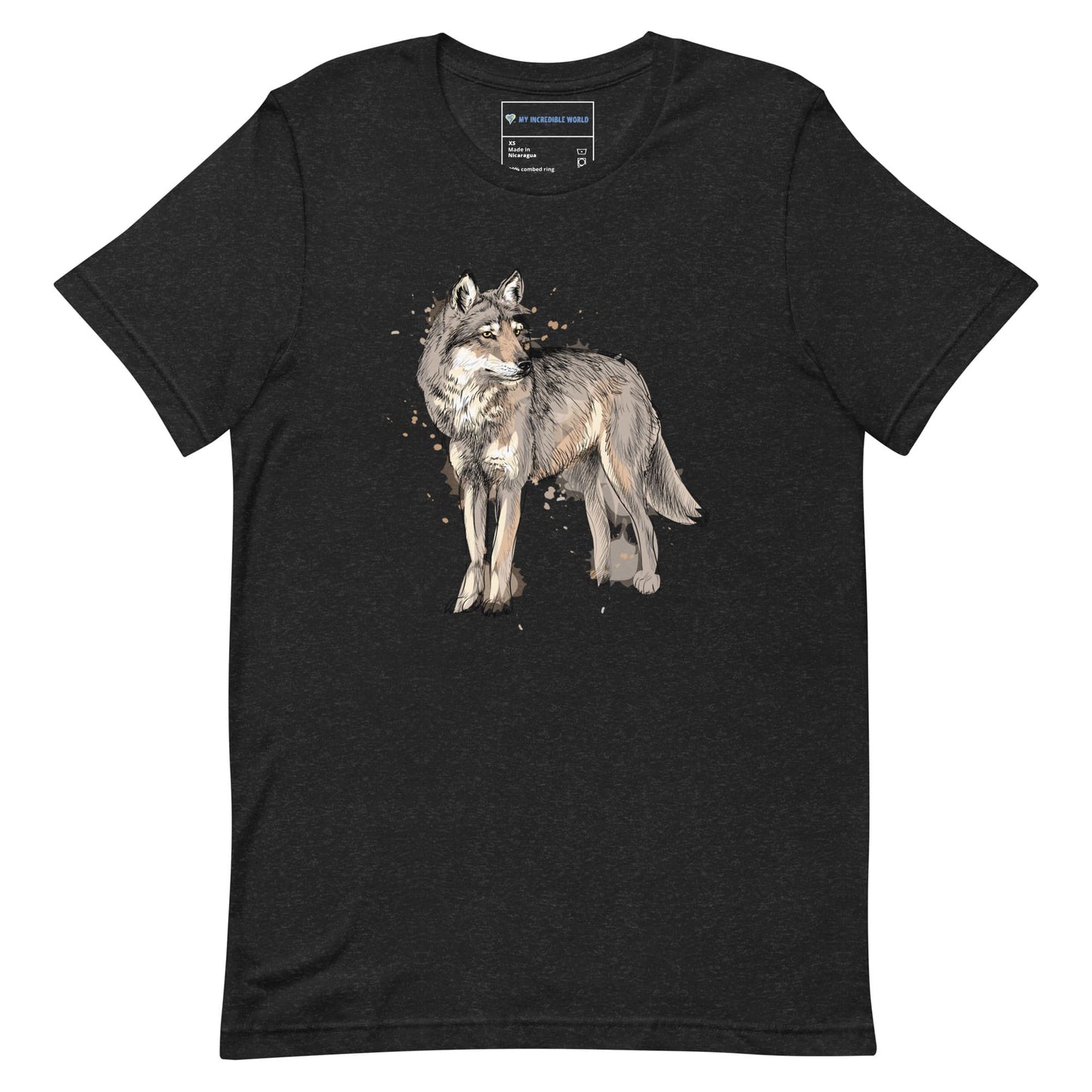 "Watercolor Wolf" Wolf T-Shirt (Adult Unisex) Black Heather / XS