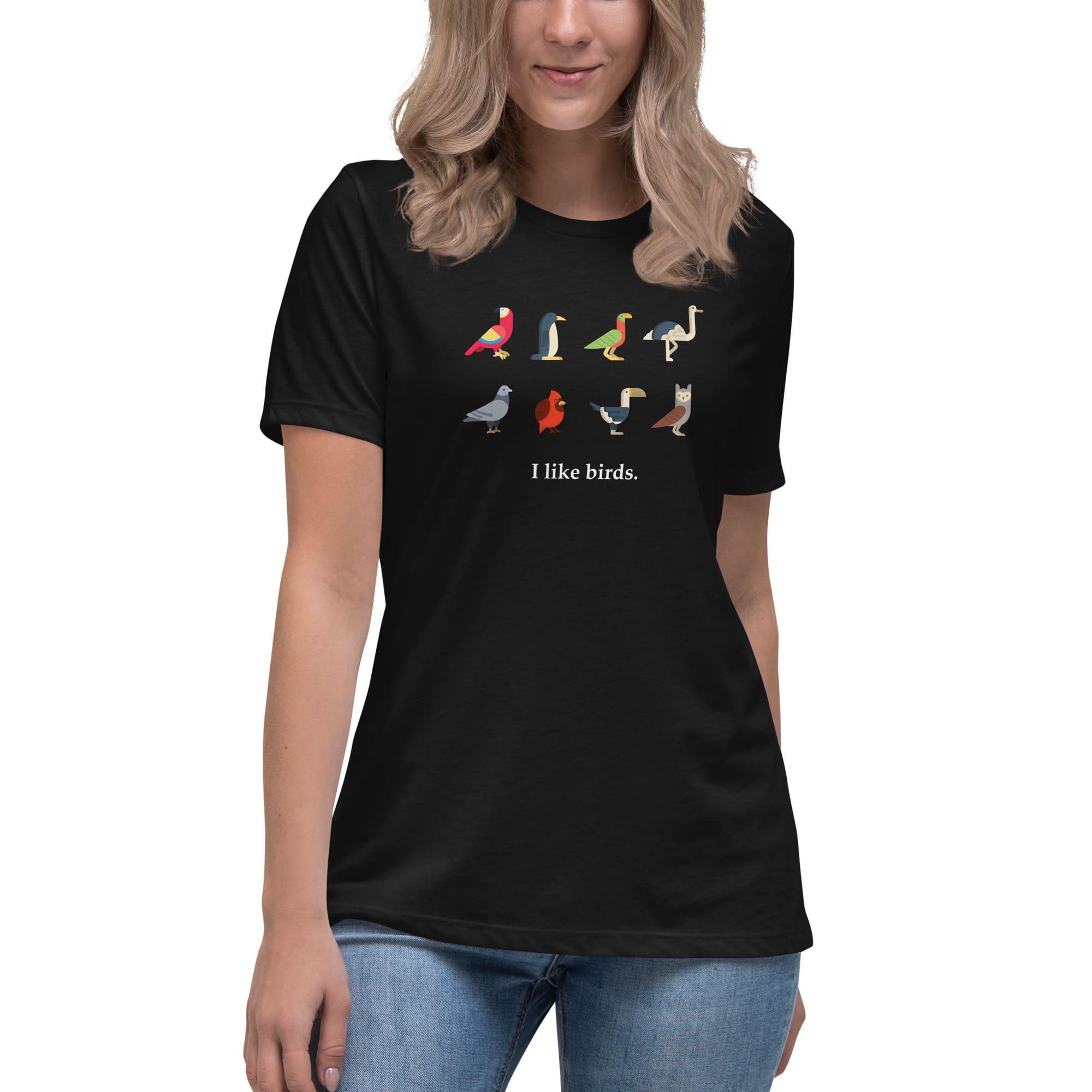 "I Like Birds" Bird Lovers T-Shirt (Women's) Black / S