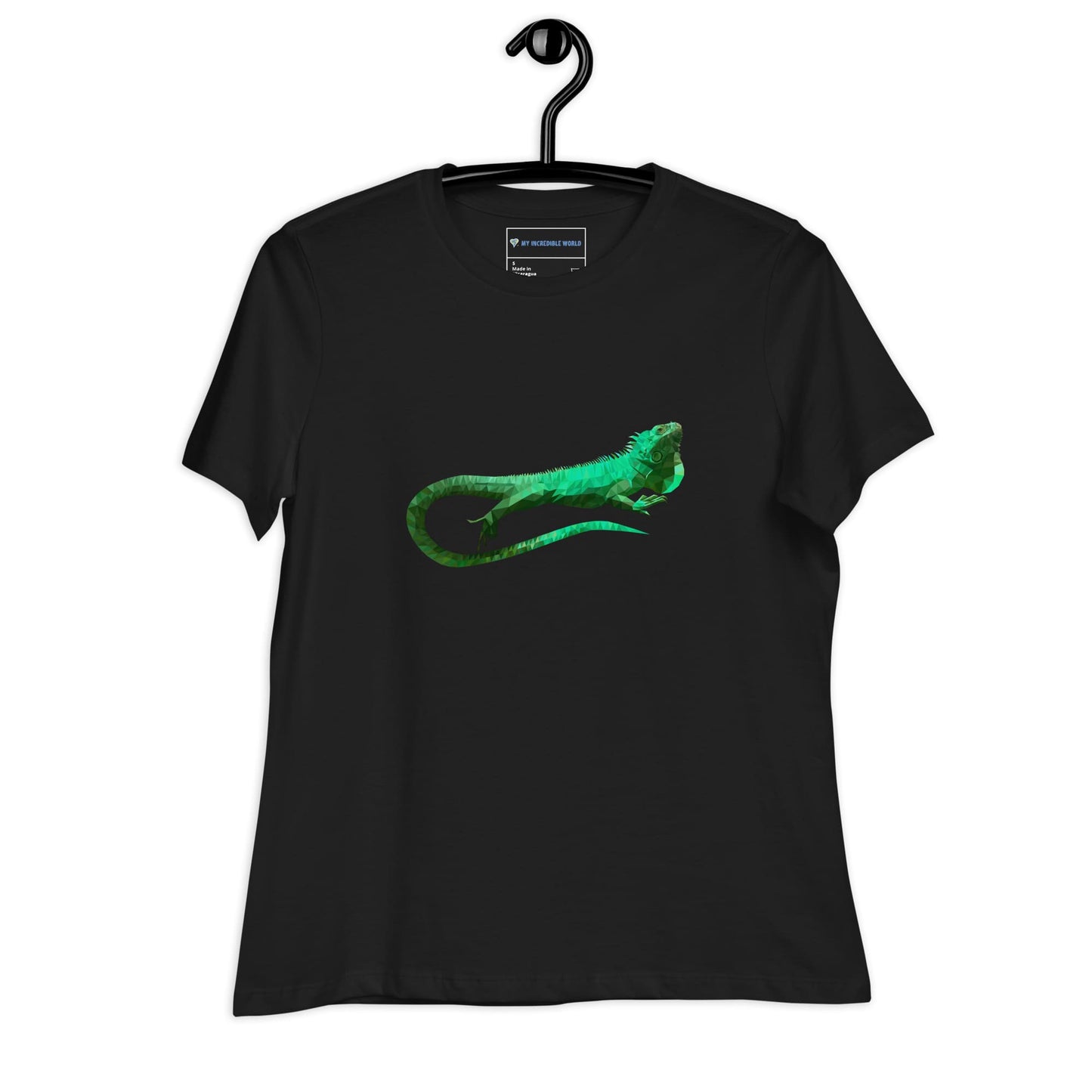 "Low-Poly Iguana" Polygonal Iguana T-Shirt for Women Black / S