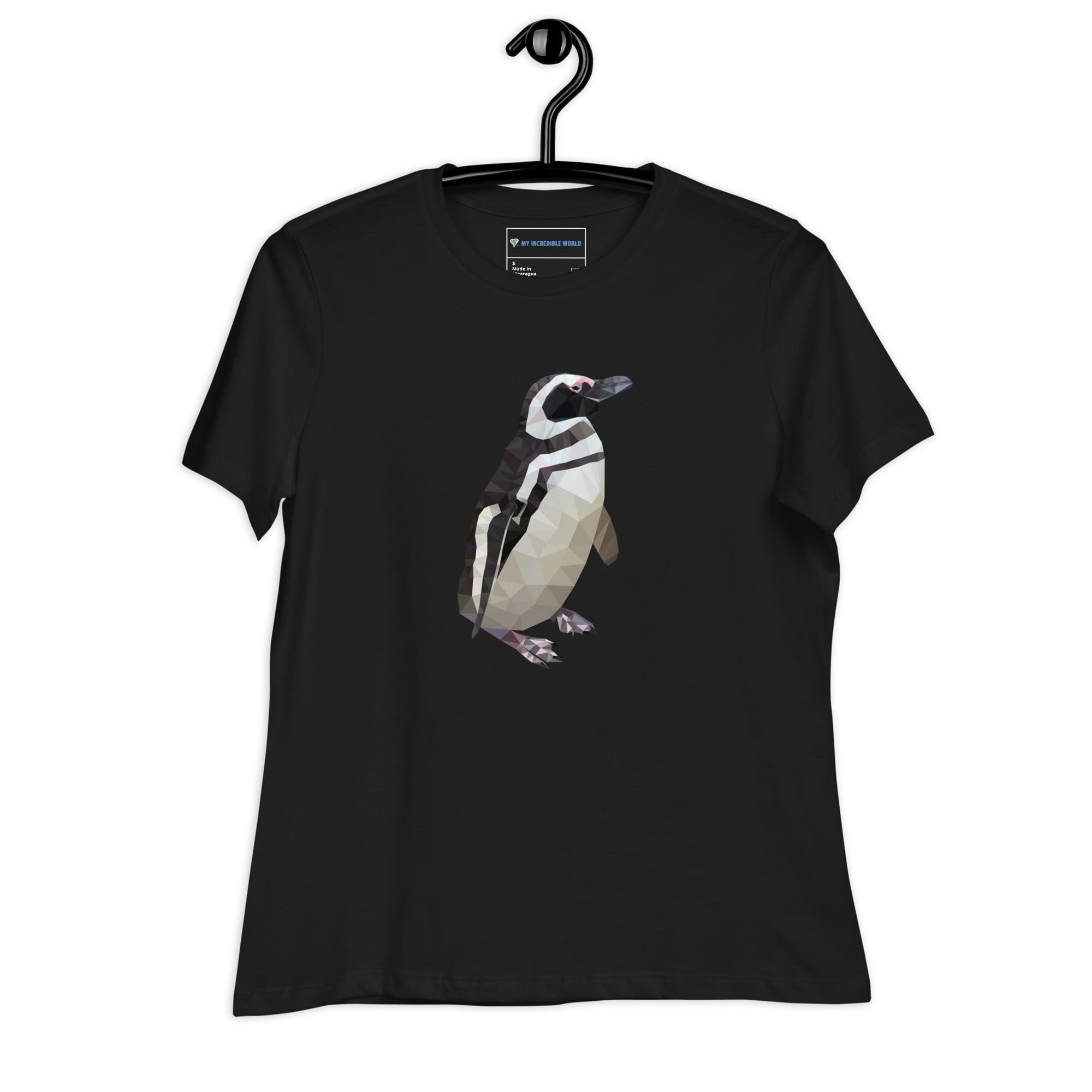 "Low-Poly Penguin" Polygonal Penguin T-Shirt for Women Black / S