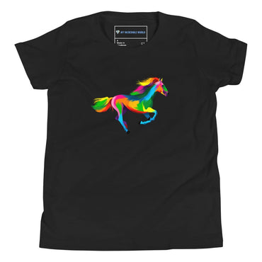 "Rainbow Horse" Galloping Horse T-Shirt (Youth/Kids) (The Rainbow Collection) Black / S