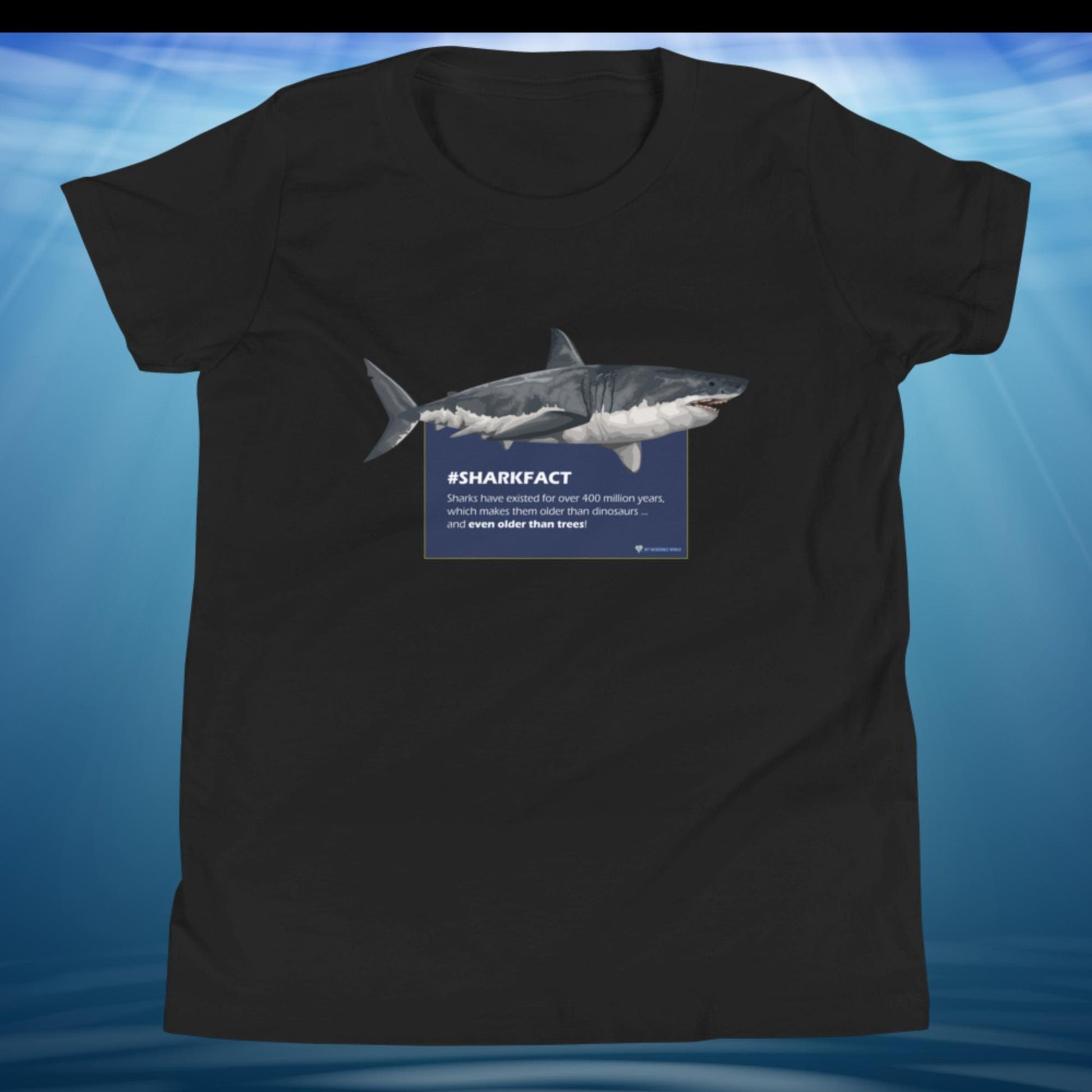 "SHARKFACT: Sharks Are Older Than Trees" Shark T-Shirt for Kids/Youth Black / S