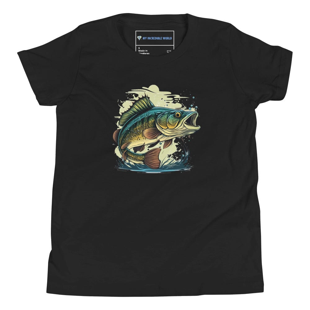 "The Mighty Bass" - Bass Fish / Fisherman T-Shirt for Kids/Youth Black / S