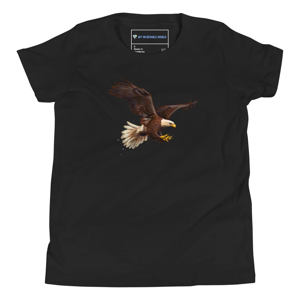 "Watercolor Bald Eagle" Bald Eagle T-Shirt (Youth/Kids) Black / S