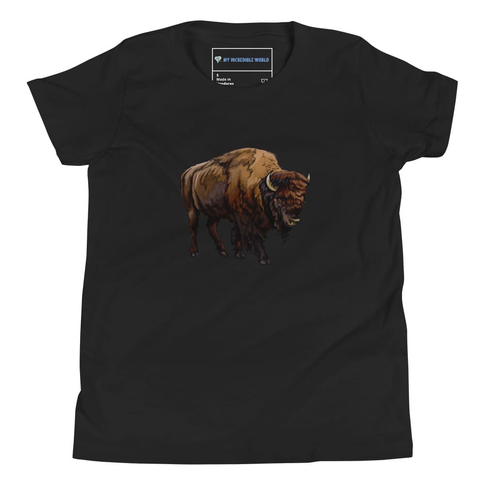 "Watercolor Bison" Bison T-Shirt (Youth/Kids) Black / S