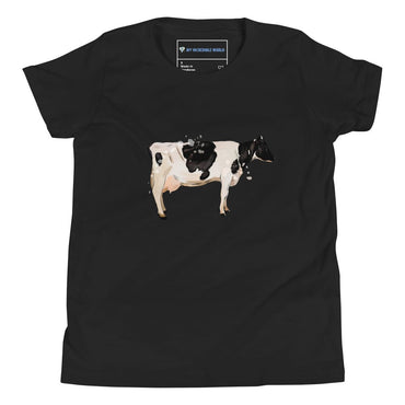 "Watercolor Cow" Cow T-Shirt (Youth/Kids) Black / S