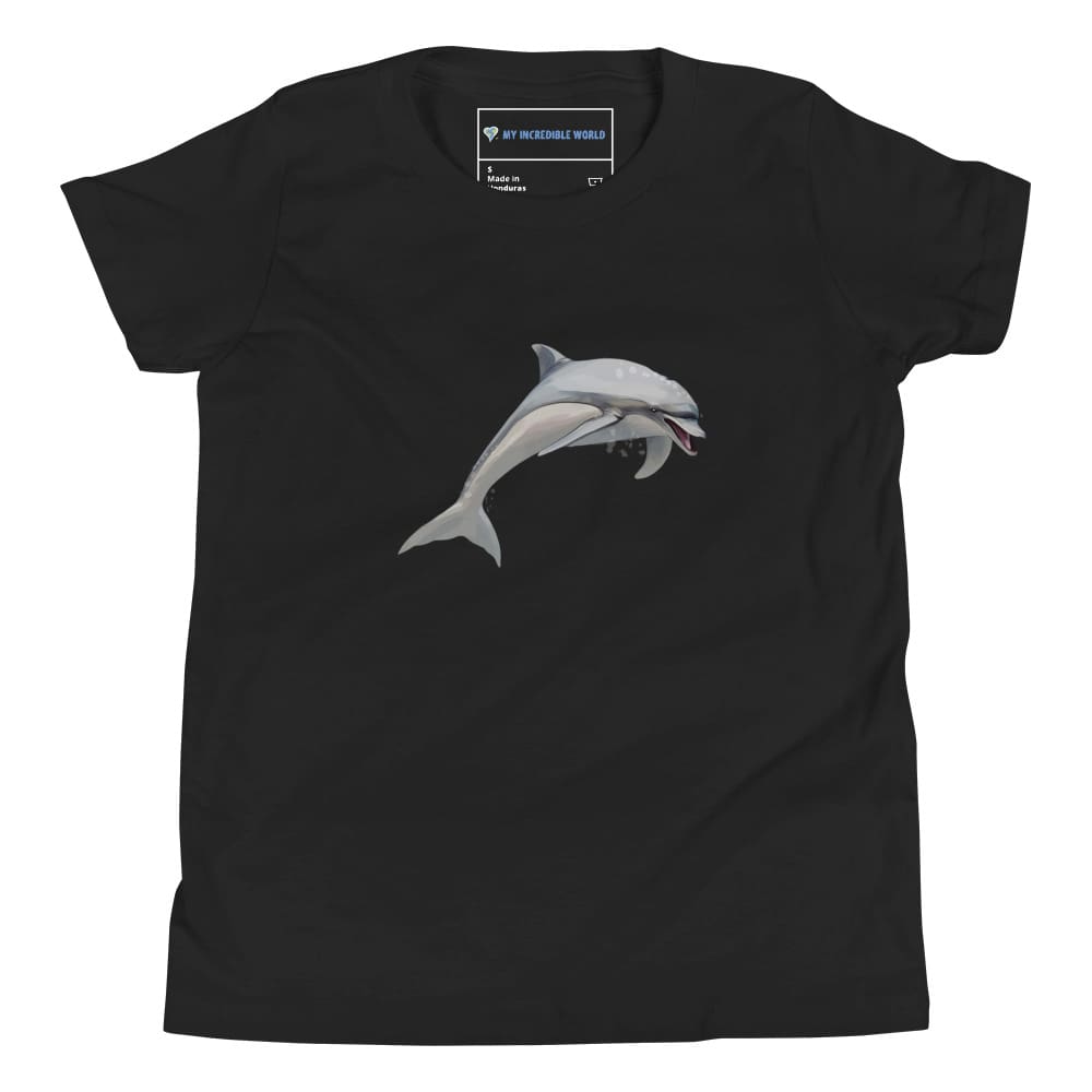 "Watercolor Dolphin" Dolphin T-Shirt (Youth/Kids) Black / S