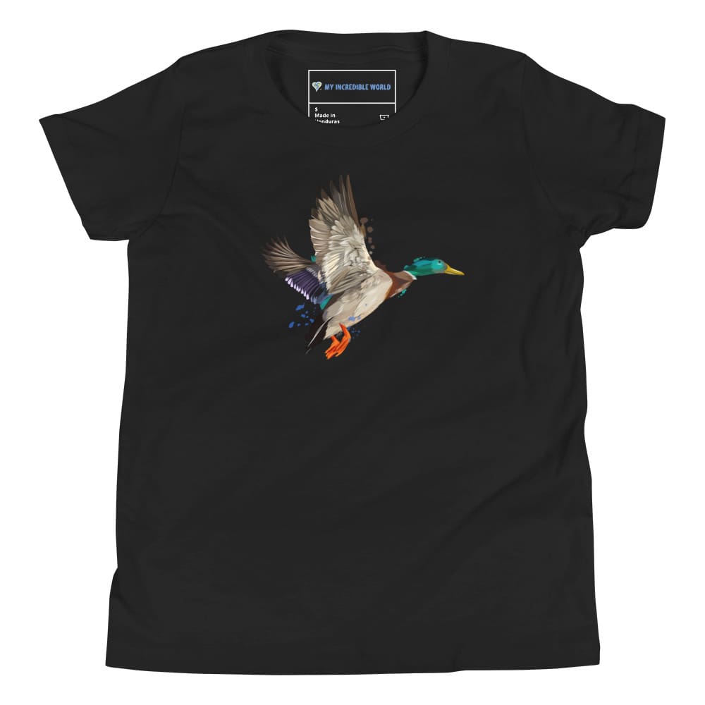 "Watercolor Duck" Mallard Duck T-Shirt (Youth/Kids) Black / S