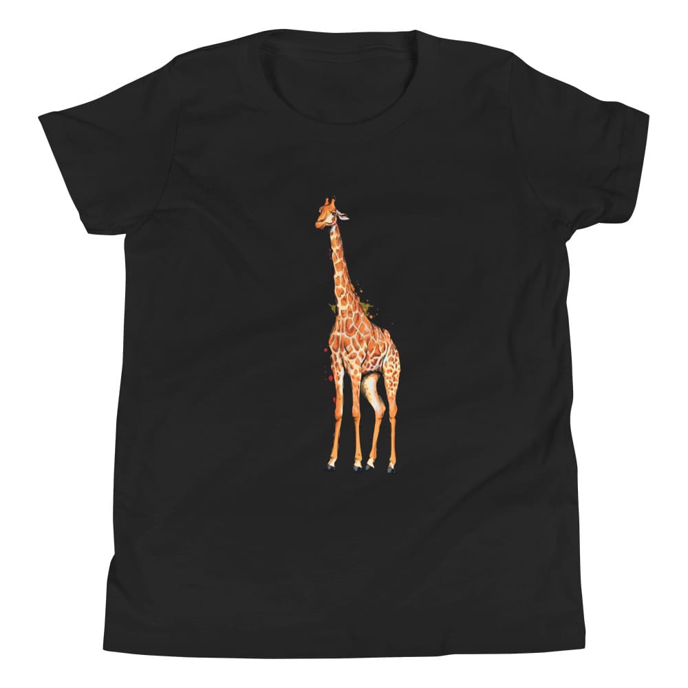 "Watercolor Giraffe" Giraffe T-Shirt (Youth/Kids) Black / S